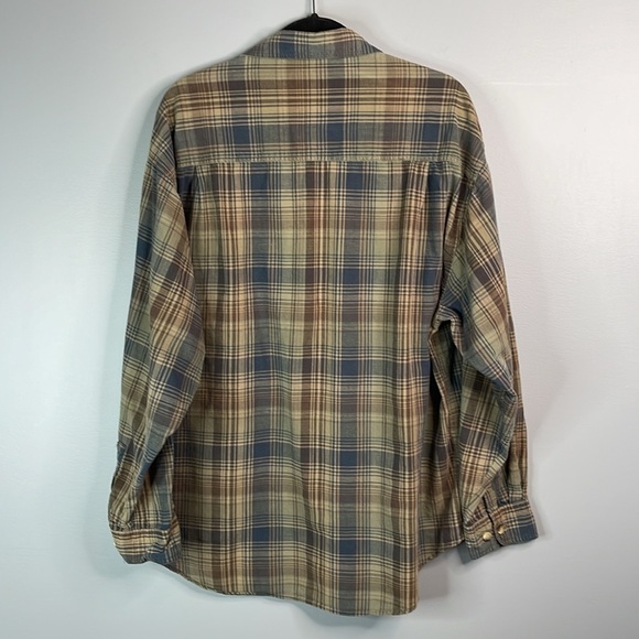 VINTAGE 90s Eldorado Reserve Mens Plaid Button Up Shirt Taupe Blue Cotton XXL - Picture 8 of 12